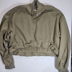 Pilcro Anthropologie Crop Sweater Womens Large Olive‎ Green Mock Neck Fall Chic
